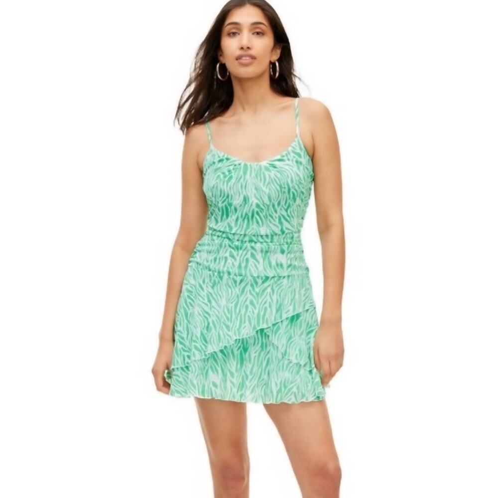 Diane Von Furstenberg Mini Dress Womens Size Medium Green Mesh Spaghetti Straps